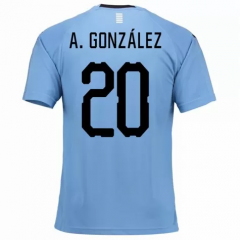 Uruguay 2018 World Cup Home Álvaro González Soccer Jersey Shirt